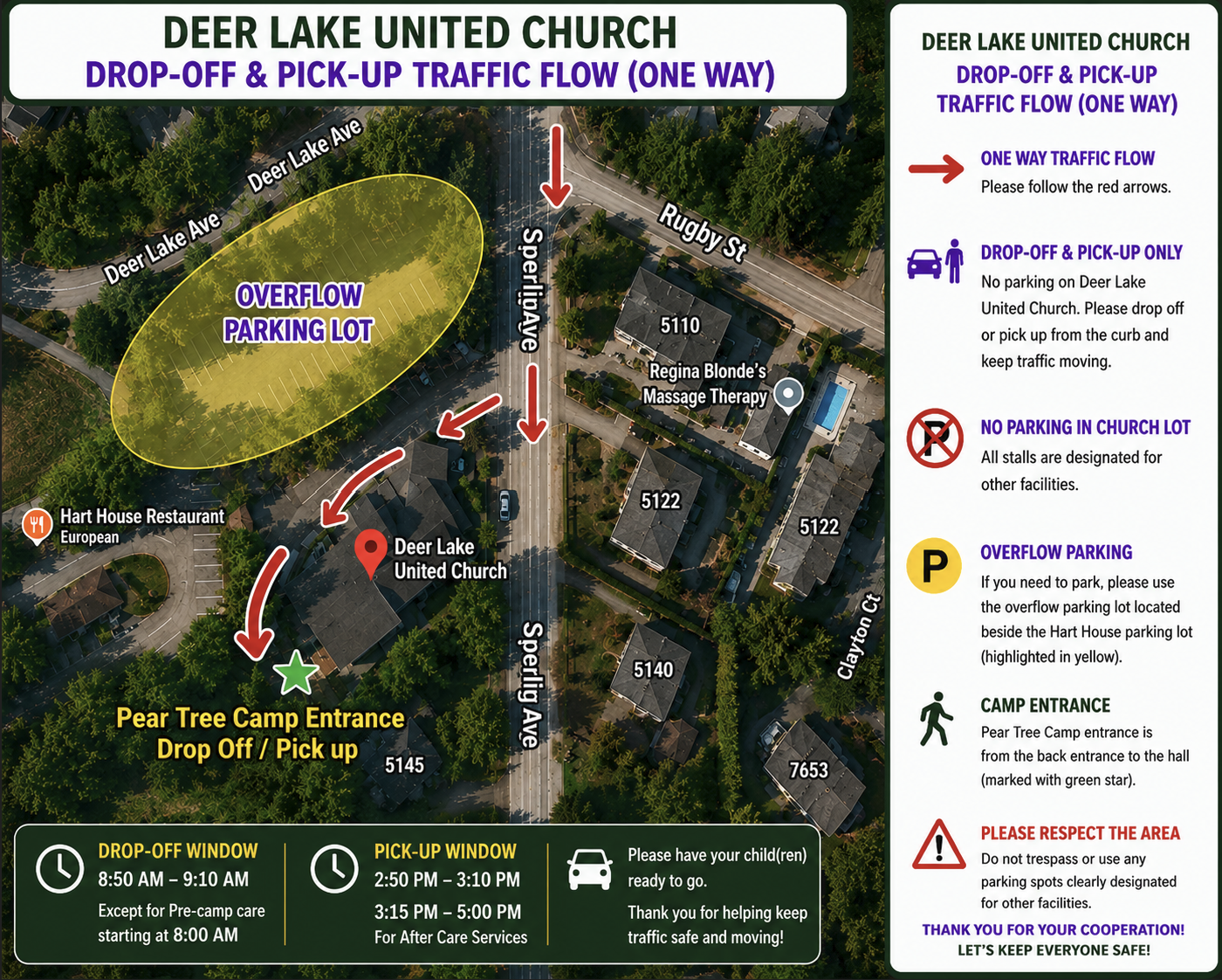Deer Lake drop-off and pick-up traffic flow map